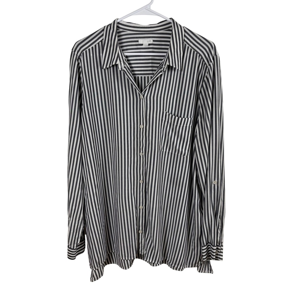 J. Jill Button Down Women's XL Black White Striped Coastal Minimalist Career